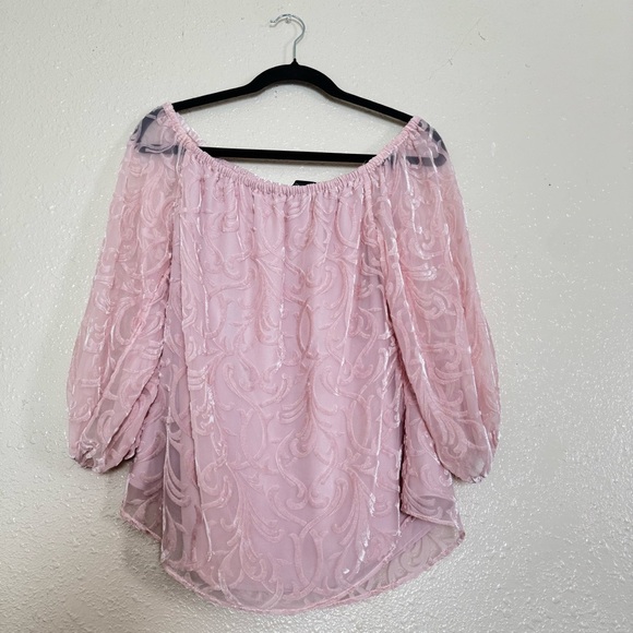 WHBM Pink Velvet Off The Shoulder Blouse - Picture 2 of 5